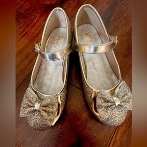 Girls Gold Glitter Kids Shoes with Bow - size 13